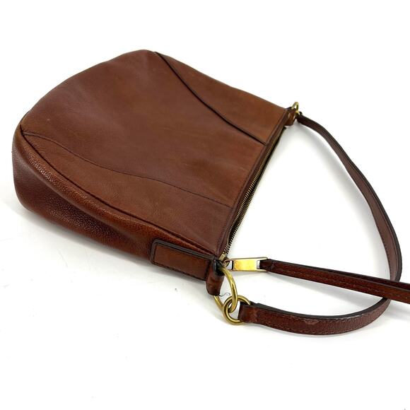 Fossil Slim Brown Leather Short Handle Shoulder Bag Purse - Picture 6 of 8